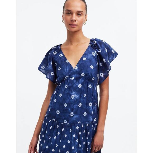 NWT Madewell Tie-Back Flutter-Sleeve Tiered Midi Dress Blue Size 2 - Picture 1 of 11